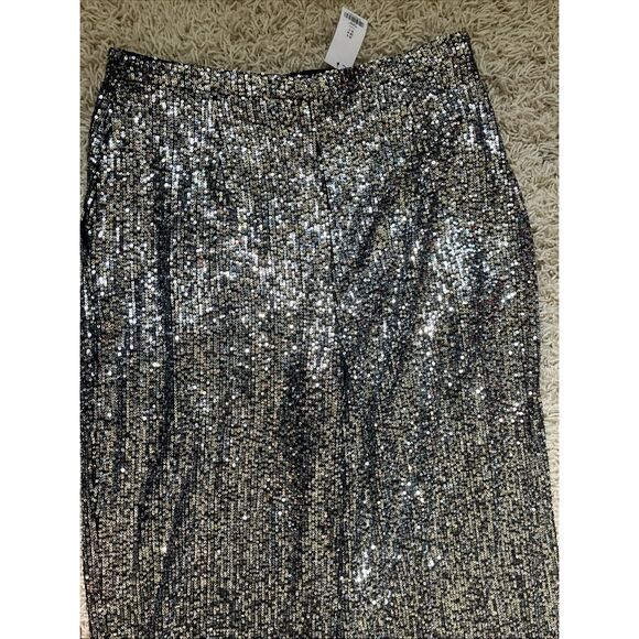 NWT Topshop Cropped Wide-Leg Sequin Pants Silver Cocktail Size 12 - Picture 12 of 13